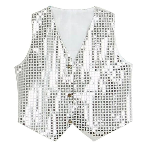 EnJoCho Kids Boys Girls Sequins Vest Sleeveless V Neck Waistcoat Hi𝗉 Ho𝗉 Jazz Dance Party Stage Performance 𝖢ostume Jacket Vest Outfit Show 𝖢ostume