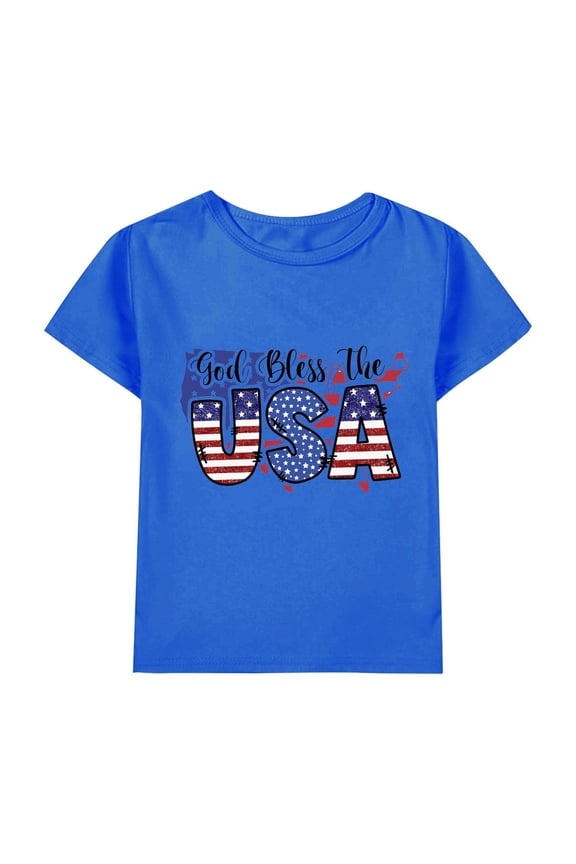 Kids Cartoon Clothes Toddler Boys 4th Of July Shirts Kids American Flag T Shirt Girls Patriotic Short Sleeve Tees Cotton Top Clothes