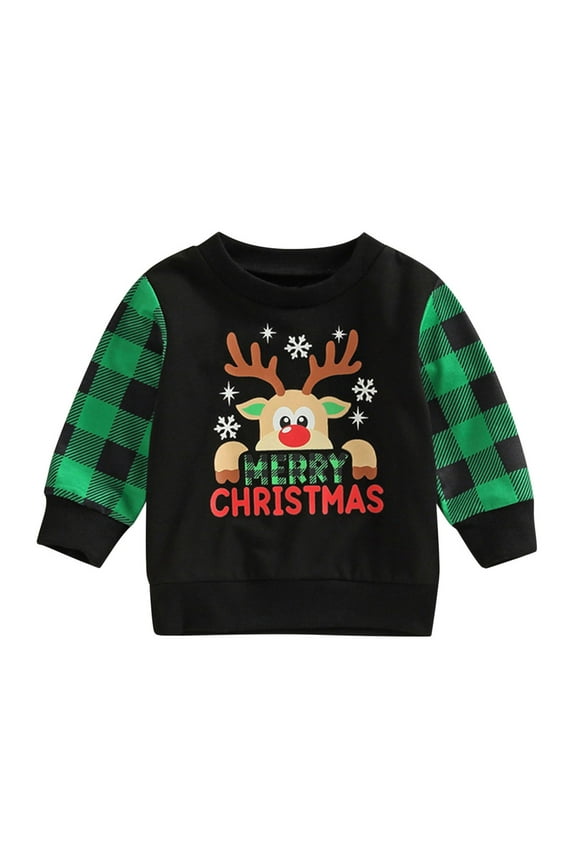 Kids Christmas Santa Reindeer Sweatshirt Pullover Top Long Sleeve Holiday Xmas Sweater for Boys Girls Cozy Winter Clothes Festive Apparel