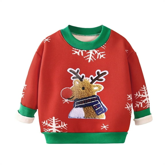 EnJoCho Kids Christmas Sweatshirt with Reindeer Graphic, Long Sleeve Cute Pullover Top for Boys Girls Holiday Par𝗍y Xmas Jumper
