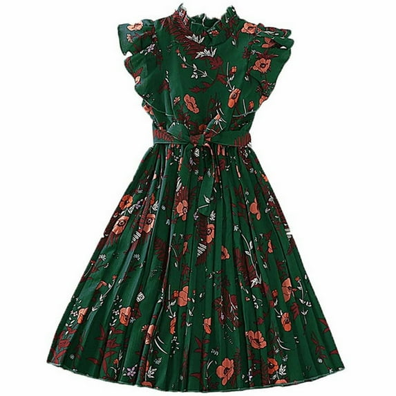 EnJoCho Kids Clothes Girls Vintage Print Flying Sleeves Pleated Princess Dress Girls Dresses Little Children Girl Summer Trendy Dress Outfits Cute Dresses 8-9Years