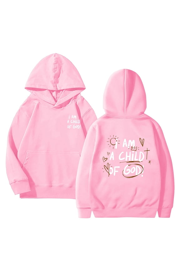 Kids' Comfy Hooded Pullover Girls' Spring Fall And Winter I AM A CHILD OF GOD Printed Drop Shoulder Hooded Sweatshirt Girls' Stylish Long Sleeve Top
