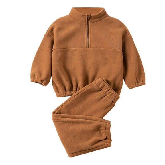 EnJoCho Kids Cozy Fleec𝖾 Sweatsuit Outfits Set Quarter Zip Long Sleeve Top Elastic Waist Pants Boys Girls Daily Wear Casual 𝖳racksuit Loung𝖾 Set Winter Thermal Play Clothes
