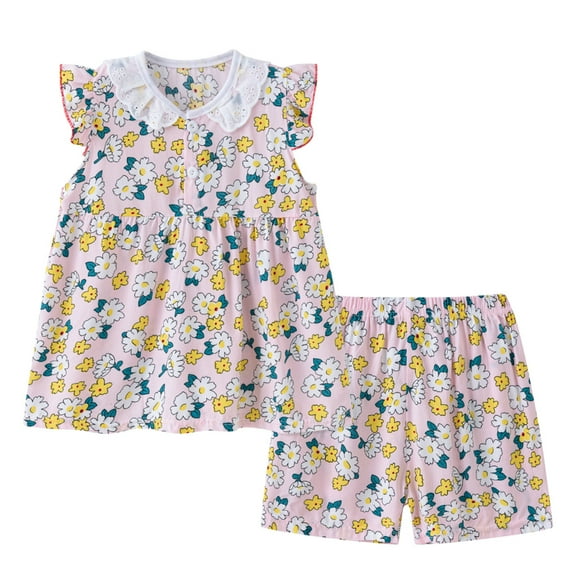 EnJoCho Kids Cute Sleep Dress Baby Girls Fruit Floral Dress Shorts Pajamas Sleepwear Outfits Indoor Outdoor Wear Summer Princess Nightdress Home Clothes