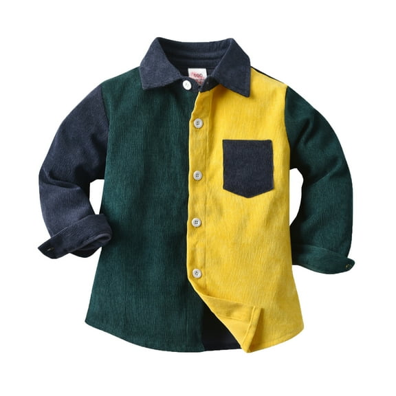 EnJoCho Kids Cute T Shirt Toddler Boys Long Sleeve Winter Shirt Tops Coat Outwear For Babys Clothes Patchwork Colours Green Little & Big Children Casual Home School Wear 18-24 Months