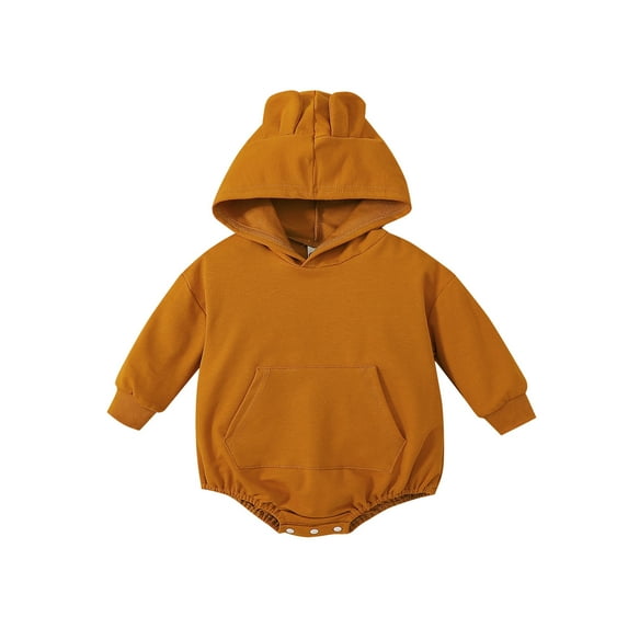EnJoCho Kids Fall Romper Baby Unisex Solid Long Sleeves Hooded Sweateshirt with Pocket Toddler Boys Girls Cute Daily Jumpsuit Home Outing Outwear