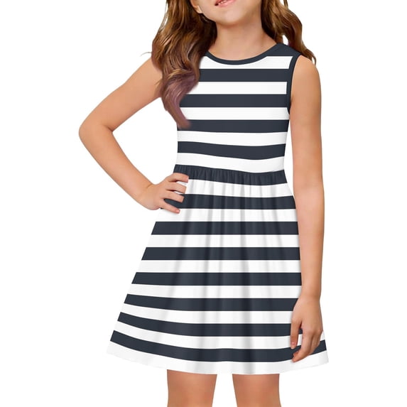 EnJoCho Kids Girl Summer Sundress Short Sleeve Crew Neck A-Lined Dress Knee Length Beach Vacation Casual Cotton Dresses For 2-13 Years