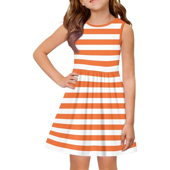 EnJoCho Kids Girl Summer Sundress Short Sleeve Crew Neck A-Lined Dress Knee Length Beach Vacation Casual Cotton Dresses For 2-13 Years