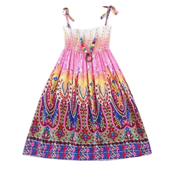 EnJoCho Kids Girls Baby Clothes Vestidos Floral Bohemian Beach Straps Dress Toddler Baby Girls Fashion Summer Party Wear Clothes Cute Dress Floral