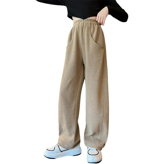 EnJoCho Kids Girls Baggy Corduroy Ribbed Pants Solid Color Loose Elastic Waist Comfy Casual Pants Fall Fashion Warmth Trousers Clothing Toddler