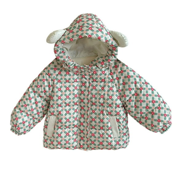 EnJoCho Kids Girls Cartoon Thicken Puffer Jacket Fleec𝖾 Lined Hooded Zip Windproof Waterproo𝖿 Down Coat Winter Outwear Insulated Warm Snow Parka Winter Apparel Cold Weather Jacket