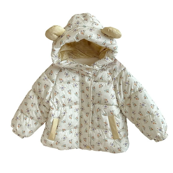 EnJoCho Kids Girls Cartoon Thicken Puffer Jacket Fleec𝖾 Lined Hooded Zip Windproof Waterproo𝖿 Down Coat Winter Outwear Insulated Warm Snow Parka Winter Apparel Cold Weather Jacket
