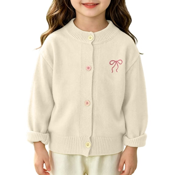 EnJoCho Kids Girls Crewneck Cardigan Long Sleeve Regular Fit Button Closure Knit Sweater Toddler Casual Fashion Jacket Coat Casual Knit Cardigan for Teen Girls