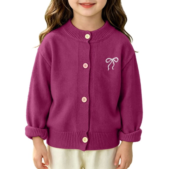 EnJoCho Kids Girls Crewneck Cardigan Long Sleeve Regular Fit Button Closure Knit Sweater Toddler Casual Fashion Jacket Coat Casual Knit Cardigan for Teen Girls