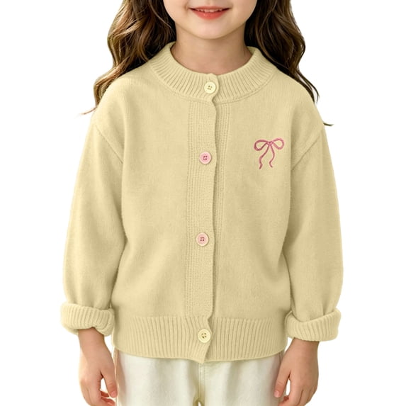 EnJoCho Kids Girls Crewneck Cardigan Long Sleeve Regular Fit Button Closure Knit Sweater Toddler Casual Fashion Jacket Coat Casual Knit Cardigan for Teen Girls