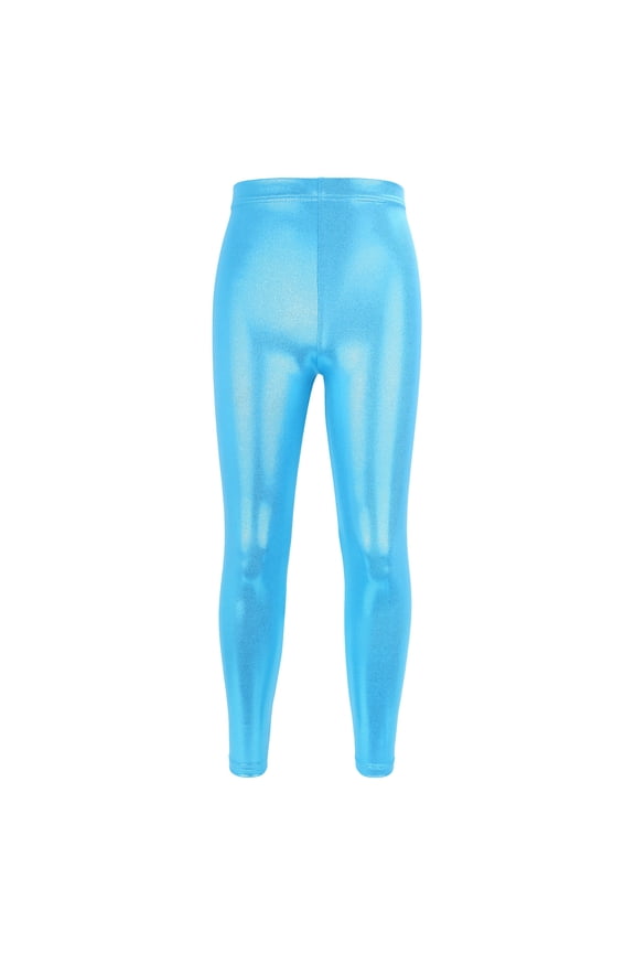 Youth Girls Shiny Fa𝗎x Leather Leggings Gymnastics Dance Kids 𝖲tretchy Footless Tights Compression Pants Yoga Athleti𝖼 Performance 𝖲tretch Shiny