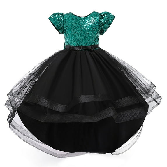 EnJoCho toddler Kids Fashion Dress Baby Girls Spring Summer Tulle Sequins Glitter Dress for Performance Children formal Clothes Cute Girls Bow Christmas Party Princess Dress