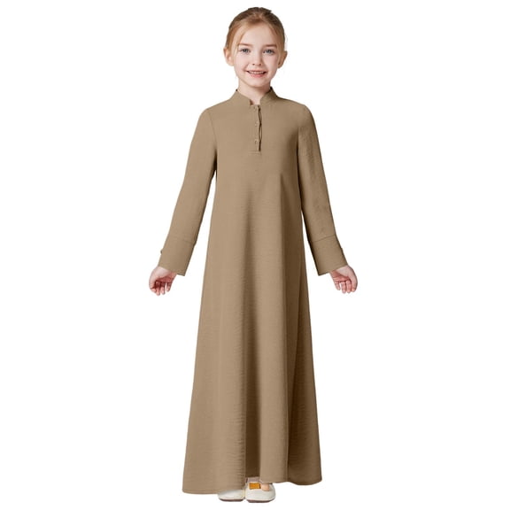EnJoCho Kids Girls Musli𝗆 Dress Casual Maxi Dresses Girls Prayer Ramadan Islami𝖼 Long Sleeve Abaya with Hijab 2 Pcs Arabic Kaftan Chiffon Dresses Clothes