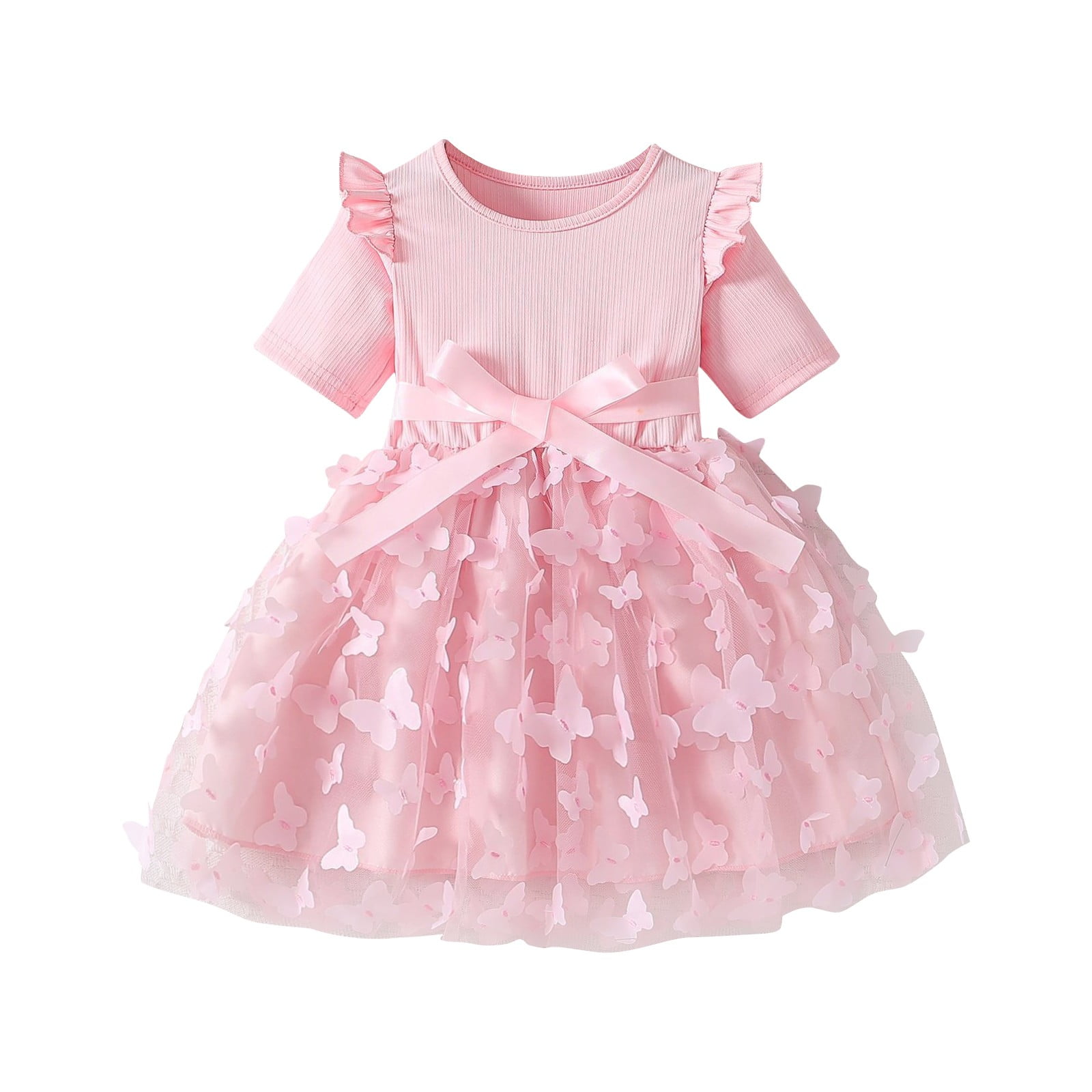 EnJoCho Kids Girls Patchwork Midi Dress Ruffl𝖾d Short Sleeve Dresses ...