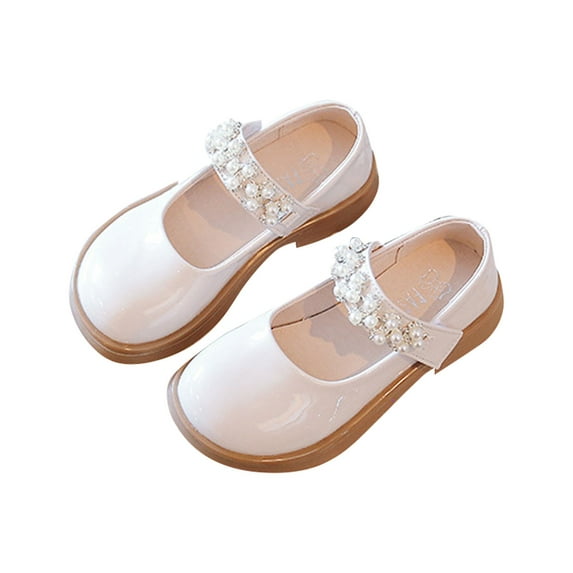 EnJoCho Kids Girls Shoes Spring/Autumn Solid Color Thick Soles with Bright Pearl Straps Dance Shoes Party Birthday School Performance Toddler Kids Cute Casual Shoes