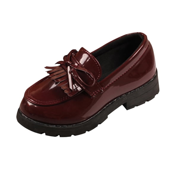 EnJoCho Kids Girls Slip On Leather Loafer Tassel Bow Flat School Dress Shoes for Girls Black Children Casual Small Leather Shoes Indoor Outdoor Wear