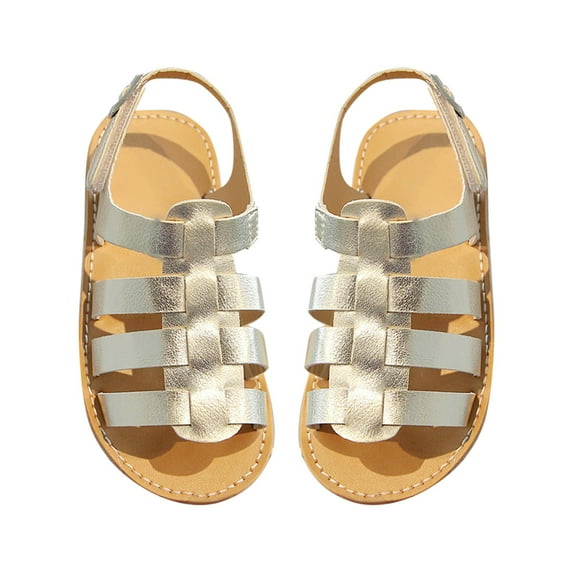 EnJoCho Kids Girls Strappy Sandal Open Toe Summer PU Leather Sandal Slip On Princess Flat Sandals Flower Shoes for Kids Little Girl Summer Casual Party Shoes