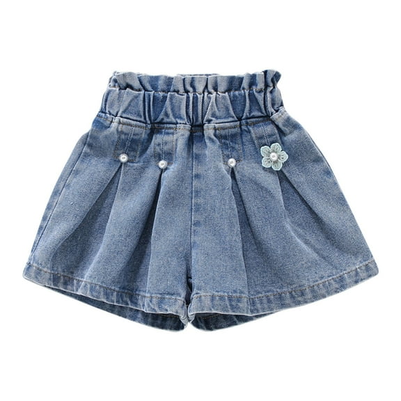 EnJoCho Kids Girls Summer Fashion Skirts Shorts Children's Summer Thin Denim Jeans Pleated 3D Flower Pearl Fashion Shorts High Waist