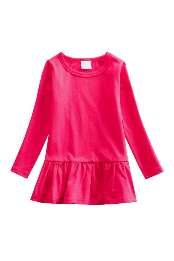 Kids Girls Tennis Athletic Dress Long Sleeve Crewneck, Plain Pleated Warm Soft Fall Winter Dresses for Sports Casual Activities