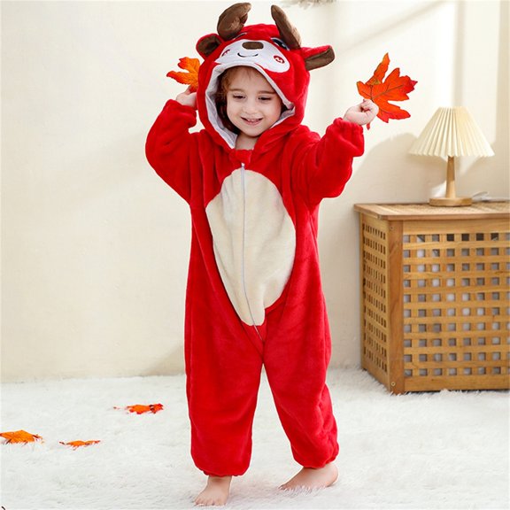 EnJoCho Kids Hooded Romper Unitard Long Sleeve Bodysuit Sleepwear Flannel Warm Outfit Fall Halloween Jumpsuit