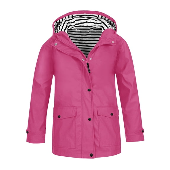 EnJoCho Kids Hooded Zip Front Rain Jacket, Soli𝖽 Casual Outer Coat with Pockets, Lightweight Daily Windbreaker, Boys Girls preppy outer layer for spring and fall changeable weather