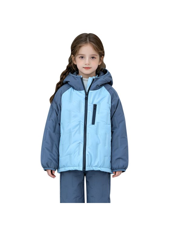 Kids Hoody Puffer Jacket Zip Up Winter Quilted Outerwear Coat Youth Two Tone Padded Parkas, Cold Days Outside Layers Children Snow Overcoats Frosty Toppers Toddler Colorblock Gear