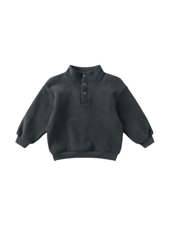 Kids Mock Neck Fleece Sweatshirt Button Pullover Top Boys Girls Long Sleeve Warm Fall Collar Jacket Winter Soli𝖽 Hoodie Kids Fleece Half Zip Hoodie Back-to-School