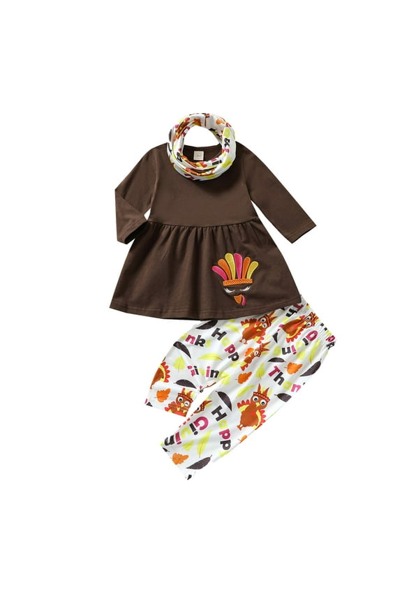 Kids Party Clothes Thanksgiving Kids Baby Girls Clothes Turkey T Shirt Top Pants Headband Outfit Set 3Pcs Kids Winter Fall Trendy Clothing Set Party Wear