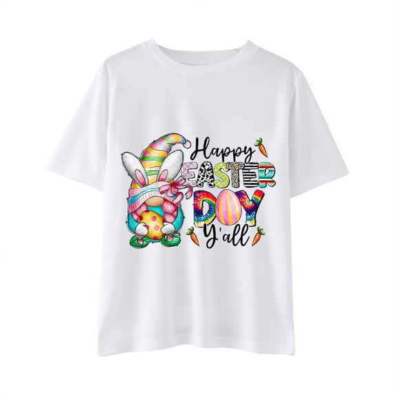 EnJoCho Kids Party Tops Easter Day Letters Bunny Prints T Shirts Toddler Girls Boys Short Sleeve Crewneck T Shirts Kids Girls Trendy Tee Tops Casual Clothes