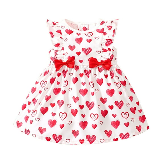 EnJoCho Kids Playwear Dress toddler Girls Small Flying Sleeve Dress Summer Short Sleeve Love Princess Dress Heart Shaggy Dress Fashion Birthday Party Dresses