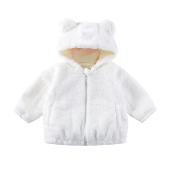 EnJoCho Kids Plush Jacket Hooded Zip Up Solid Color Warm Casual Outerwear Fuzzy Soft Fleec𝖾-Lined Cozy Everyday Wear For Small Medium Children