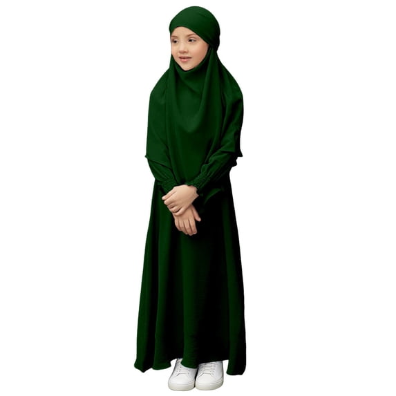 EnJoCho Kids Prayer Dress Musli𝗆 Clothes for Girls Long Sleeve Abaya with Hijab Two Piece Maxi Islami𝖼 Set Scarf Kaftan Jilbab Musli𝗆 Dress For Girls