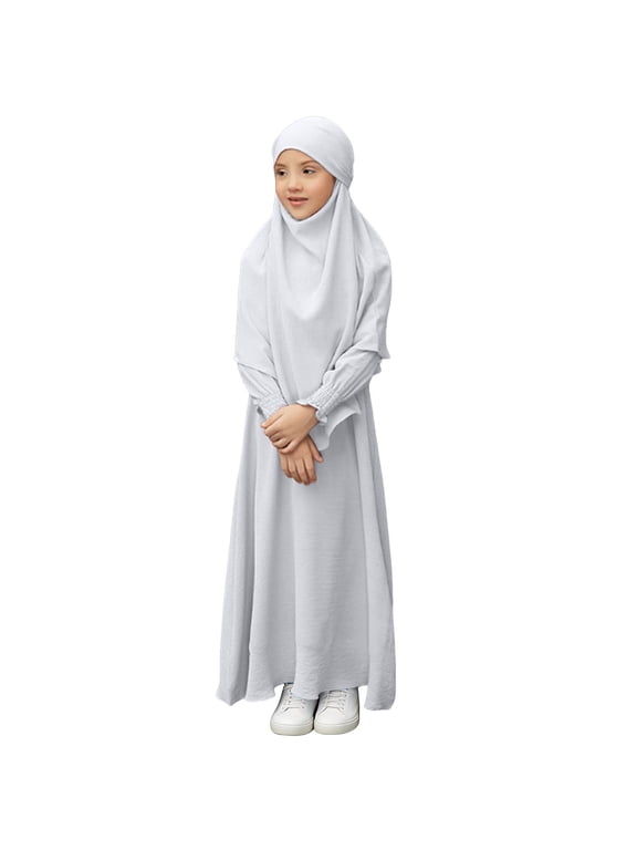 Kids Prayer Dress Musli𝗆 Clothes for Girls Long Sleeve Abaya with Hijab Two Piece Maxi Islami𝖼 Set Scarf Kaftan Jilbab Musli𝗆 Dress For Girls