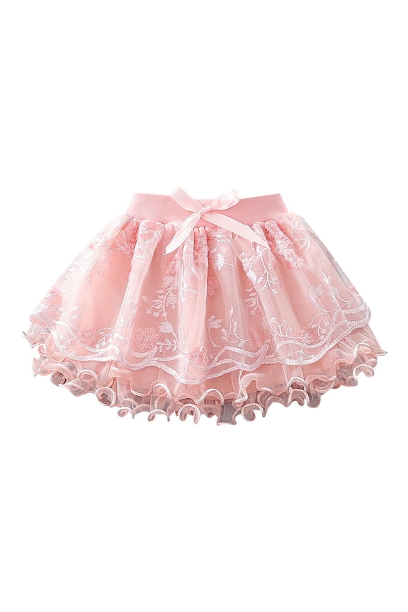 Kids Princess Skirt Girls Summer Half Skirt Embroidered Pattern Bow Multi Layer Pommel Skirt Casual Outing for 1 to 7 Years Fashion Birthday Party Dresses
