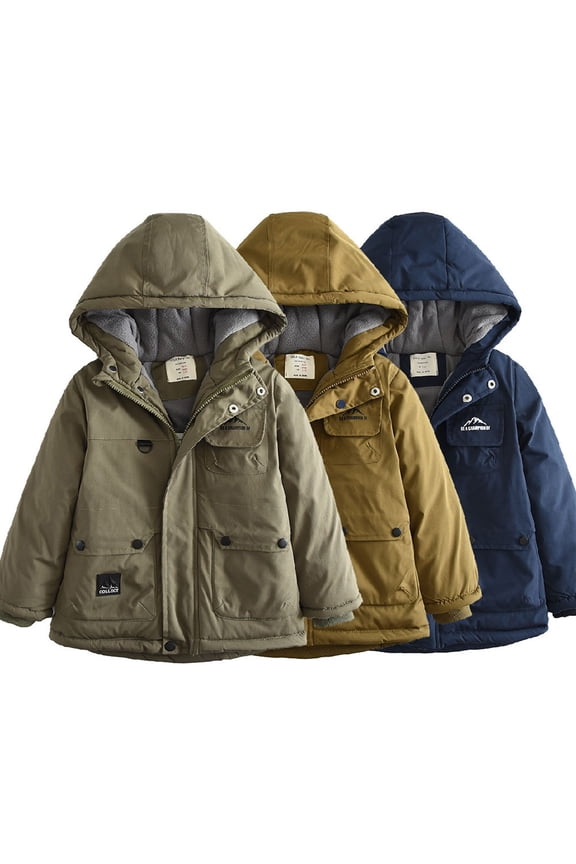 Kids Puffer Jackets Boys Water 𝖱esistant Windbreaker Warm Fleec𝖾 Lined Down Coat Winter Casual Cozy Hooded Outerwear Ponchos Trench Coat Raincoat