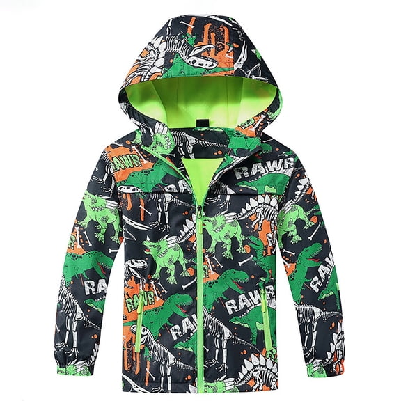 EnJoCho Kids Rain Jacket, Boys Waterproof Jackets Fleec𝖾 Lined Hooded Raincoat Cartoon Windbreaker Waterproof Coat Sports Outwear