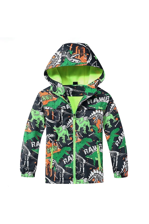 Kids Rain Jacket, Boys Waterproof Jackets Fleec𝖾 Lined Hooded Raincoat Cartoon Windbreaker Waterproof Coat Sports Outwear