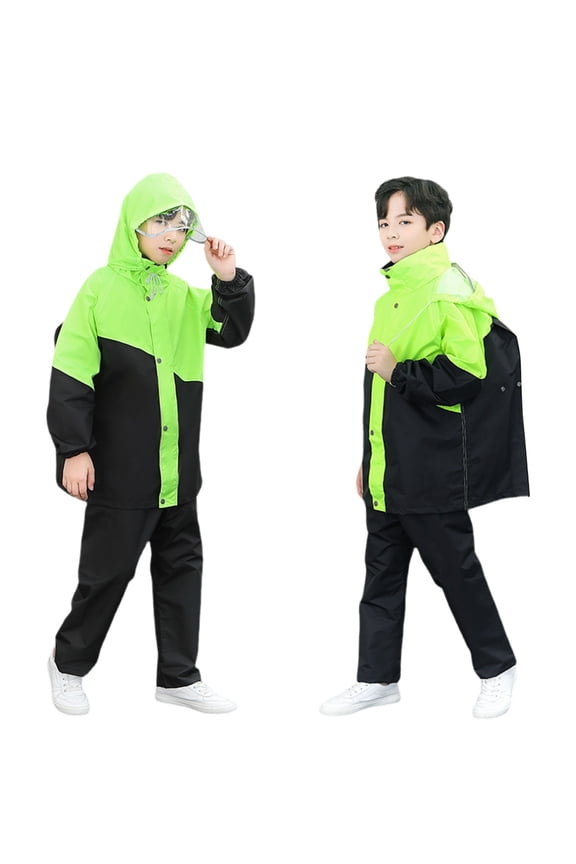 Kids Rain Suit 2 Piece 𝖶aterproof Jacket Pants Breathable Hood Lightweight Packable Unisex Boys Girls Mud Proof Outdoor