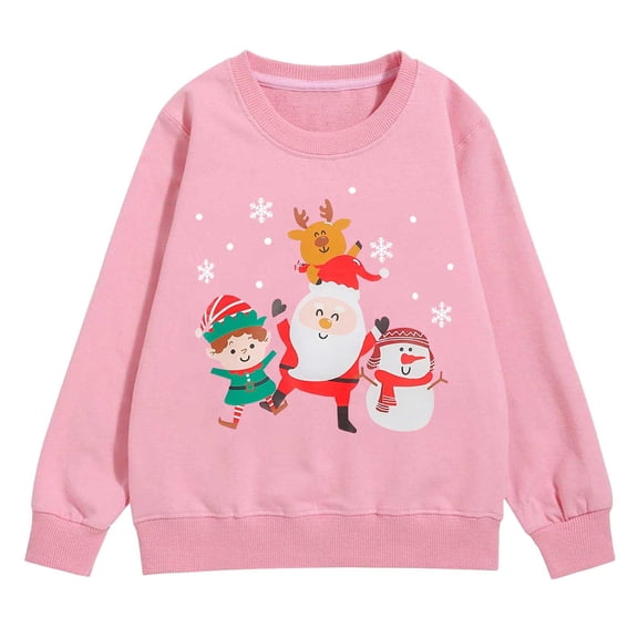 EnJoCho Kids Santa Claus Christmas Sweatshirt - Long Sleeve Holiday Pullover Top with Cute Xmas Graphic for Girls & Boys