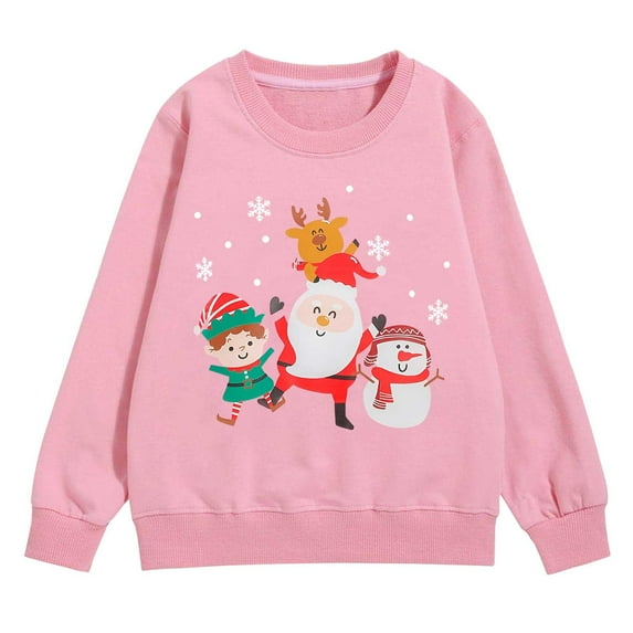 EnJoCho Kids Santa Claus Christmas Sweatshirt - Long Sleeve Holiday Pullover Top with Cute Xmas Graphic for Girls & Boys