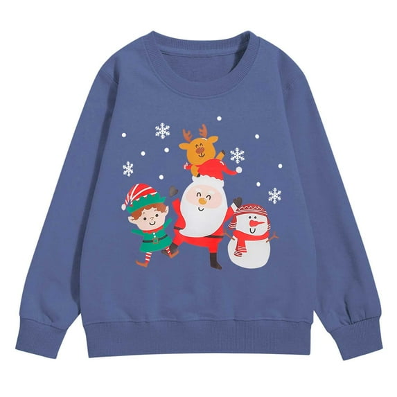 EnJoCho Kids Santa Claus Christmas Sweatshirt - Long Sleeve Holiday Pullover Top with Cute Xmas Graphic for Girls & Boys
