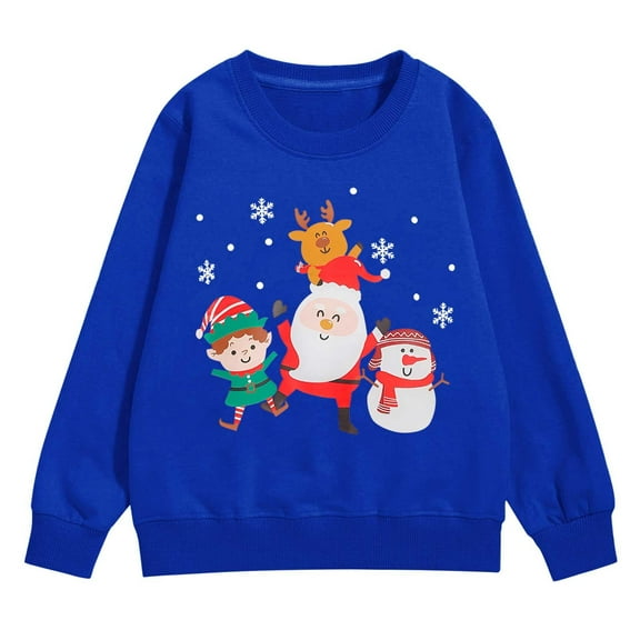 EnJoCho Kids Santa Claus Christmas Sweatshirt - Long Sleeve Holiday Pullover Top with Cute Xmas Graphic for Girls & Boys