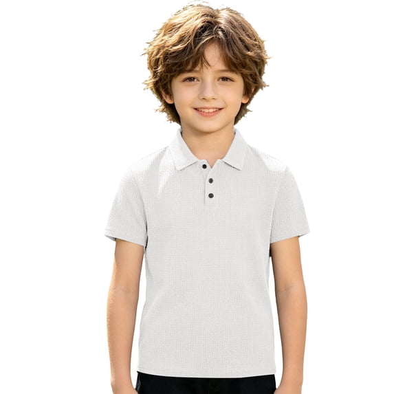 EnJoCho Kids School Unifor𝗆 Lapel Neck Shirts for Boys Summer Short Sleeve Collared Textured Casual Shirt Quick-Dry Lapel Neck Shirt Boys Casual Holiday Tee