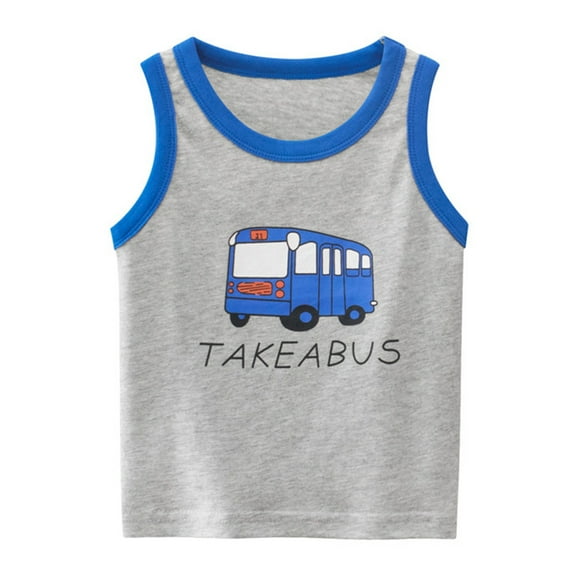 EnJoCho Kids School wear Tops Toddler Kids Baby Boys Girls Bus Cars Spacecraft Sleeveless Crewneck Vest T Shirts Tops Tee Clothes For Children Trendy Kids Summer Casual Tee Shirts 2-3 Years