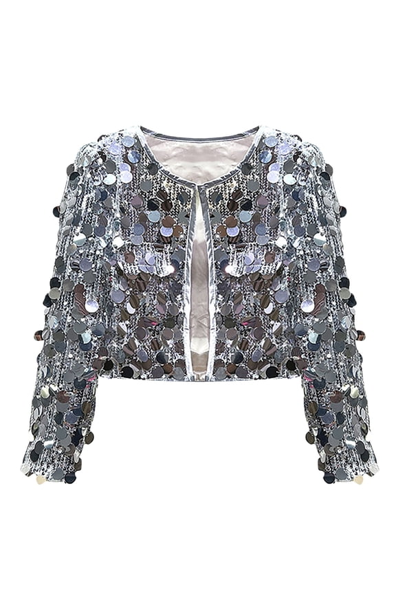 Kids Sequin Jacket Crop Sparkly Boler𝗈 Cardigan Girls Glitter Shru𝑔 Open Front Cropped Cardigan Stage Performance Top